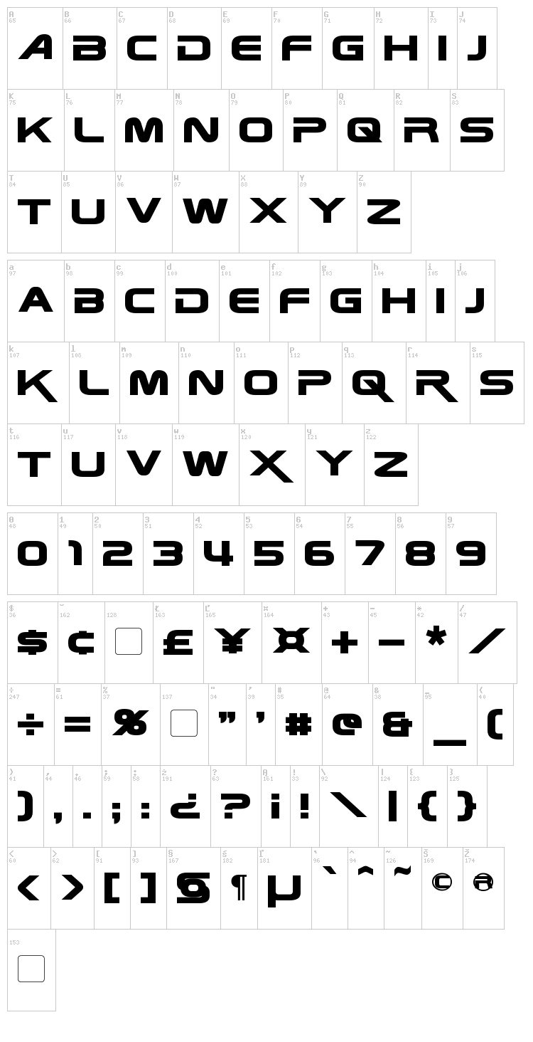 Zebulon font map